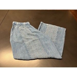 Studio West Beach Lined Embroidered Cover Up wide legs pants Large blue